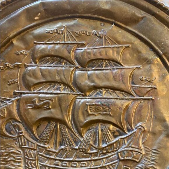 Vintage Nautical Tall Ship Decorative Brass Plate
made in England - Picture 2 of 8